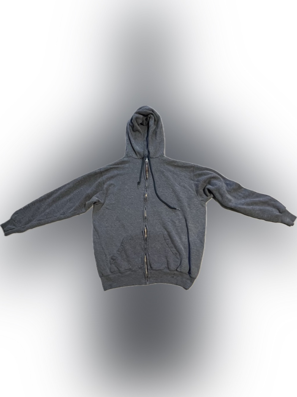 🍄 Vintage Men's Grey Blue Zip-Up Tie Hoodie Sweatshirt Pockets Jacket Coat